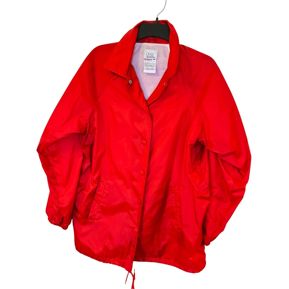Vintage Only Necessities Red Coach Jacket Mens Medium Snap Front Windbreaker